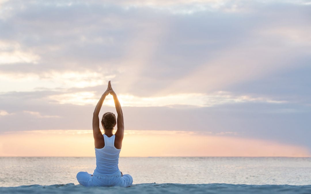 Peaceful meditation and mindful breathing outdoor practice